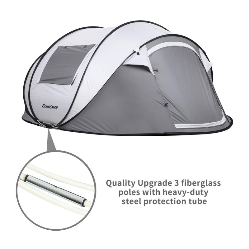 EchoSmile Instant Pop Up Camping Tent, 2/4/6 Person, Easy Setup Tent, Water Resistant Dome, Portable with Carry Bag - Image 3